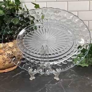 Vintage Anchor Hocking Blue Bubble Glass Oval Platter 12" Depression Glass